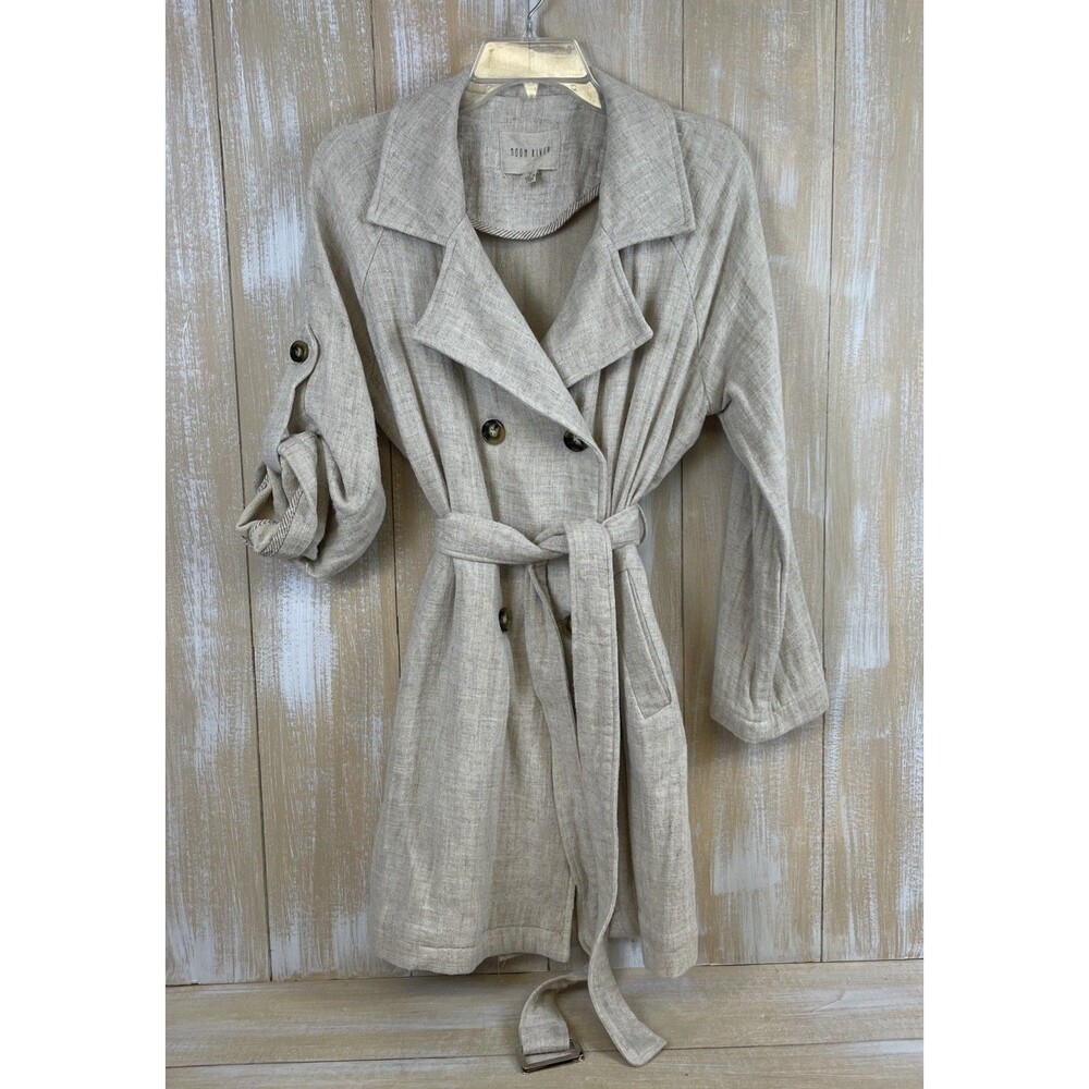Moon River Linen Blend Womens Trench Jacket Double Breasted Belted Size XS *read